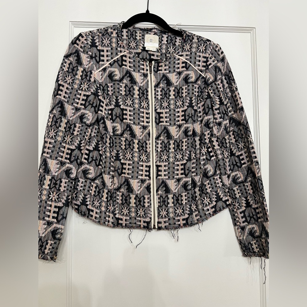 Anthropologie hei hei colorful fringe cotton zip blazer jacket size 4